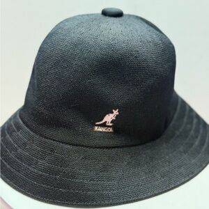 Kangol Black Bucket Hat with Pink Kangaroo Logo